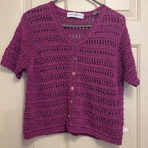 Marisa Christina Short Sweater Jacket Size M Fuchsia Pink Button Up